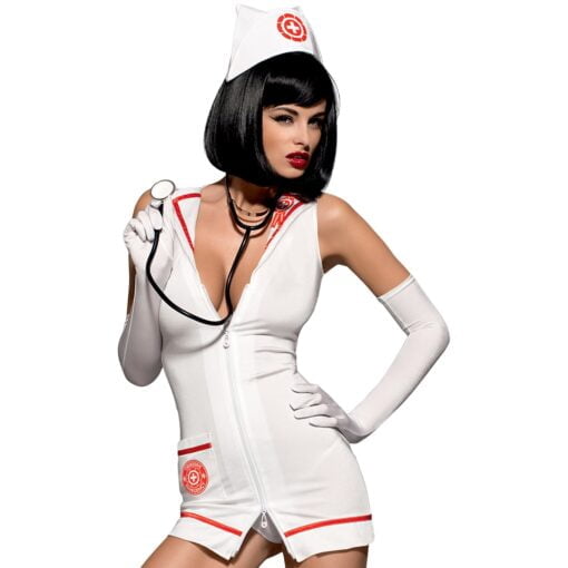 Obsessive Emergency Dress Sygeplejerske Kostume med Stetoskop - Hvid - S/M