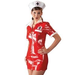 Black Level Sygeplejerske Kostume i Lak - Rød - S